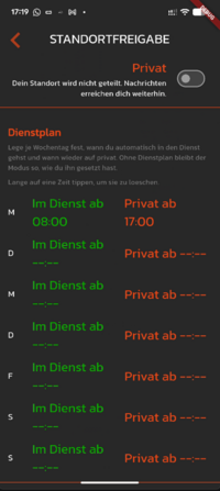 Einstellungen Standortfreigabe