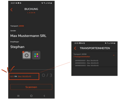 Transporteinheiten anzeigen Transporteinheiten anzeigen