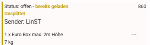 Darstellung eines Transportsplitts im DispoModul